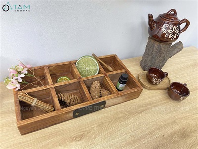 Khay gỗ chữ nhật chia 8 ngăn tag gỗ đen viết phấn [2 màu] KT 33x17x4cm KHAY-GO-04